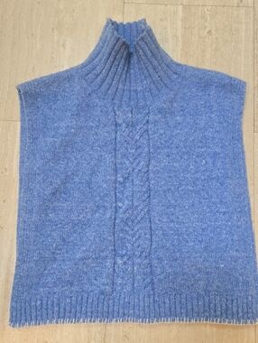 Free People Blue Cable Knit Turtleneck Open Side Poncho